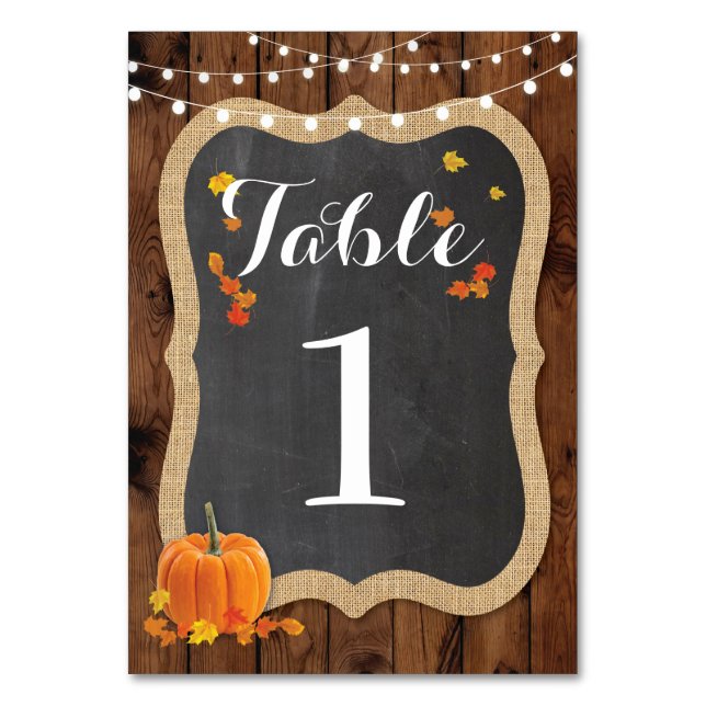 Tischnummer Wedding Rustic Wood Fall Pumpkin (Vorderseite)
