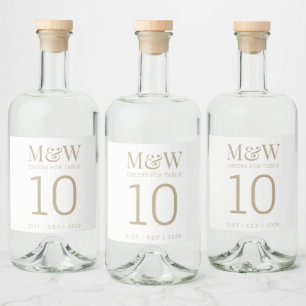 Tischnummer White Gold Monogram Wedding Alkoholflaschenetikett