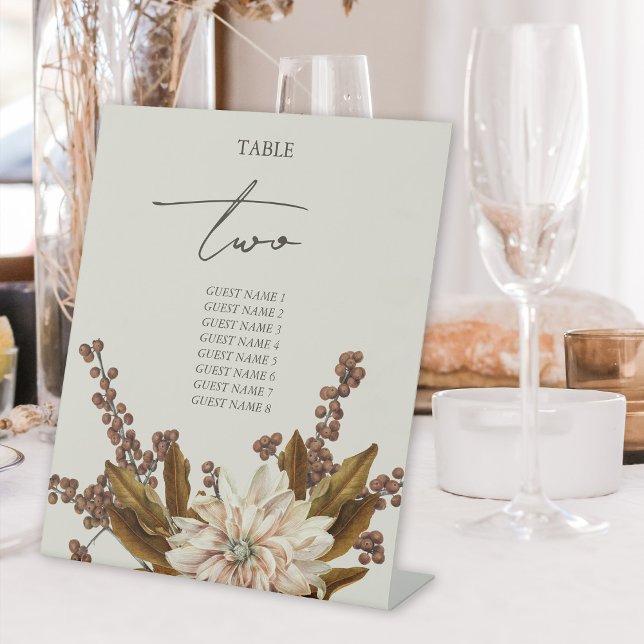 Tischnummer zur Hochzeit im Herbst des Blumenwasse Sockelschild (Autumn Floral Watercolor Fall Wedding Table Number Pedestal Sign)