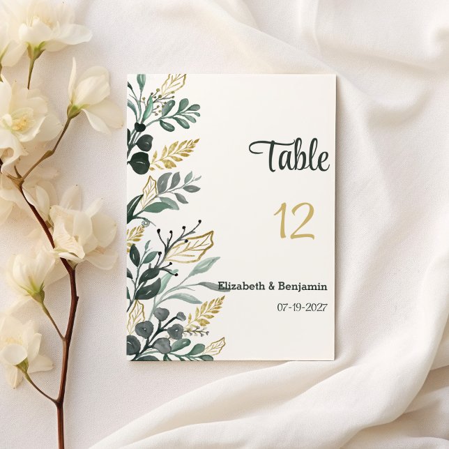 Tischnummern aus botanischem Aquarellgold (Botanical watercolor gold greenery Table Numbers)