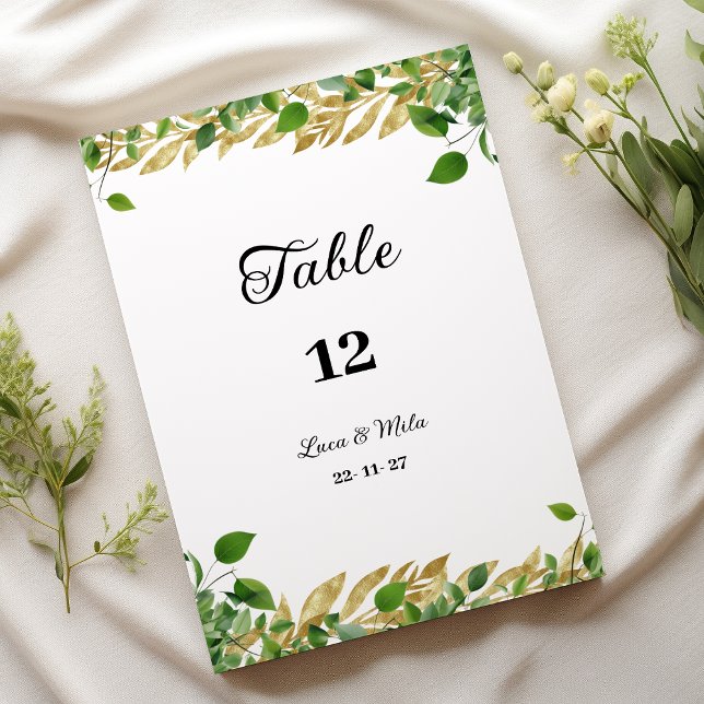 Tischnummern aus botanischem Grün (Botanical greenery gold foliage Table Numbers)