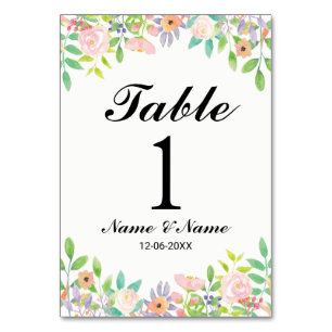 Tischnummern, die Wasserfarbe-mit Blumenelegantes Tischnummer