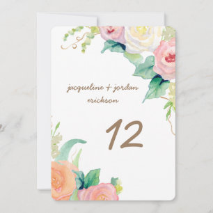 Tischnummern Einfach Moderne Aquarell-Rosen