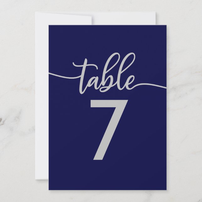 Tischnummern | Elegant Navy Blue Silver Wedding (Vorderseite)