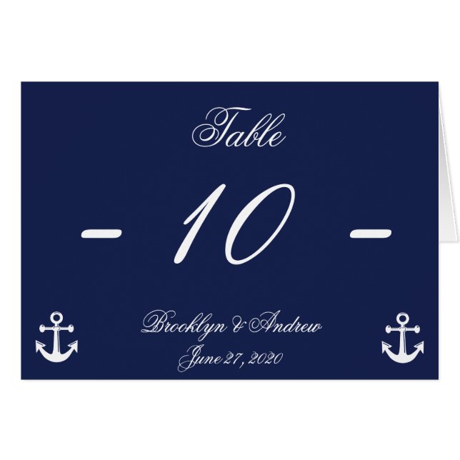 Tischnummern für Hochzeiten in Navy und White (Vorderseite (Horizontal))