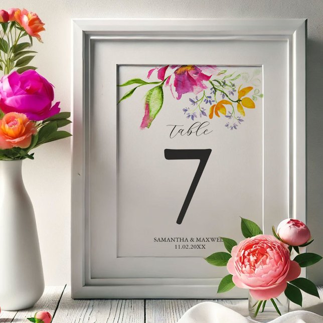 Tischnummern für Wasserfarben (Bold floral table numbers watercolor art by Victoria Grigaliunas DoTellABelle)