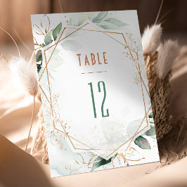 Tischnummern Hochzeit mit goldener und grüner Geom