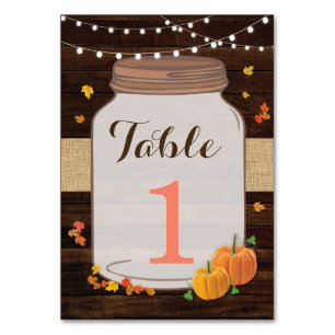 Tischnummern Hochzeit rustikale Jar Pumpkin Cards