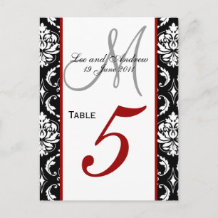 Tischnummern-Karten Damask Red Postkarte