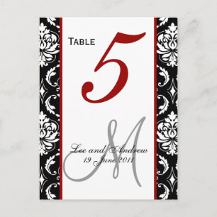 Tischnummern-Karten Damask Red Postkarte
