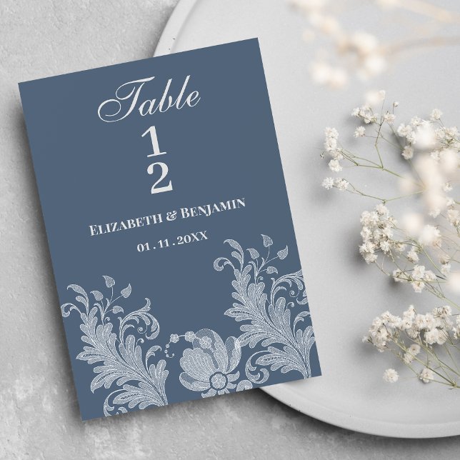 Tischnummern mit blauen, blauen Spitzen (Simple mauve blue white floral lace Table Numbers)
