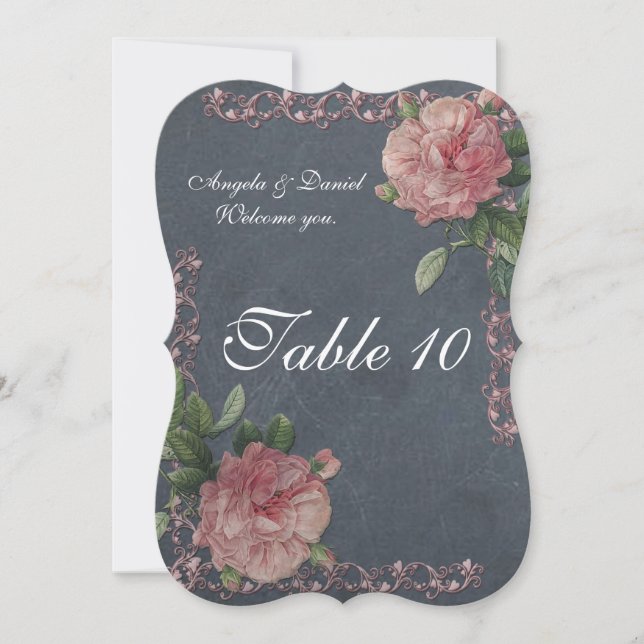 Tischnummern Vintage Rose auf der Tafel (Vorderseite)