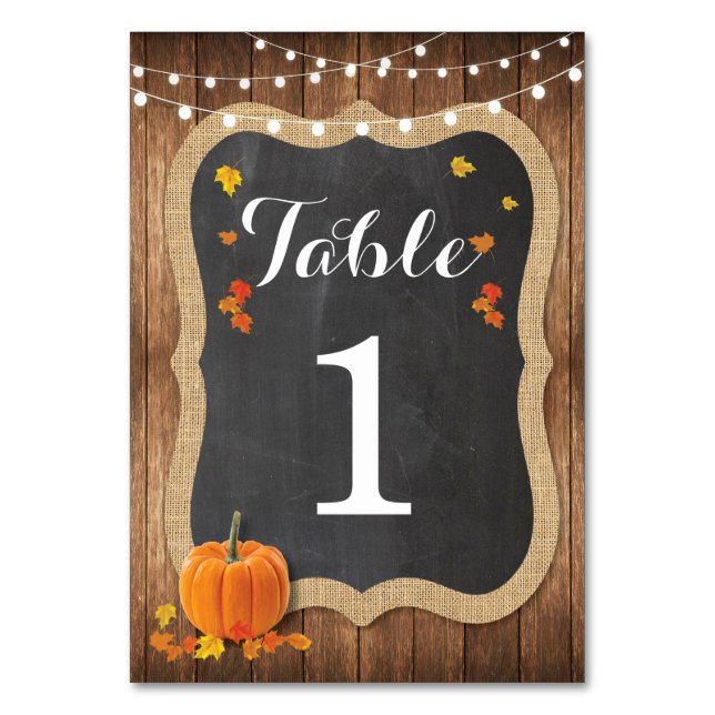 Tischnummern Wedding Pumpkin Rustic Chalk Card (Vorderseite)