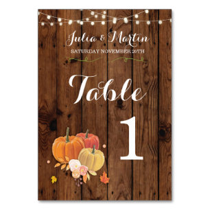 Tischnummern Wedding Pumpkin Rustic Wood Card