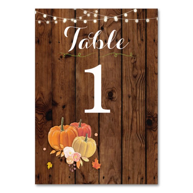 Tischnummern Wedding Pumpkin Rustic Wood Card (Vorderseite)