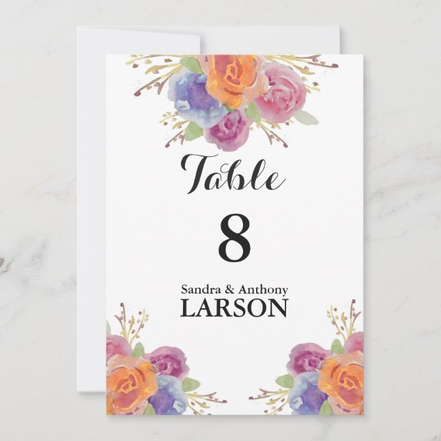 Tischnummern zur Hochzeit von Wasserfarben (Vorderseite)