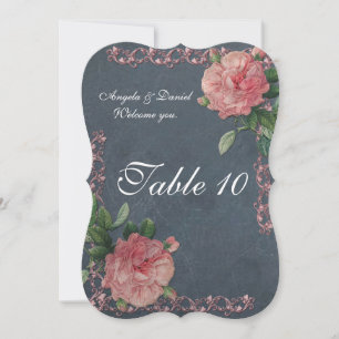 Tischnummernkarten Vintage-Rosen auf Schultafel Einladung