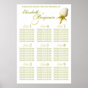 Tischplaner für Hochzeitssitze mit weißer Rose 1-9 Poster