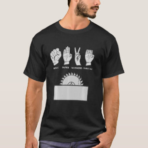 Tischsäge für Schere mit Funny Rock Paper Scisso T-Shirt