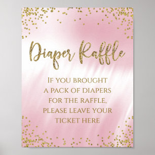 Tischschild für rosa-goldene Windel-Raffel Poster