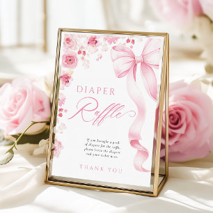 Tischschild für Windelraffle mit rosa Schleife und Poster