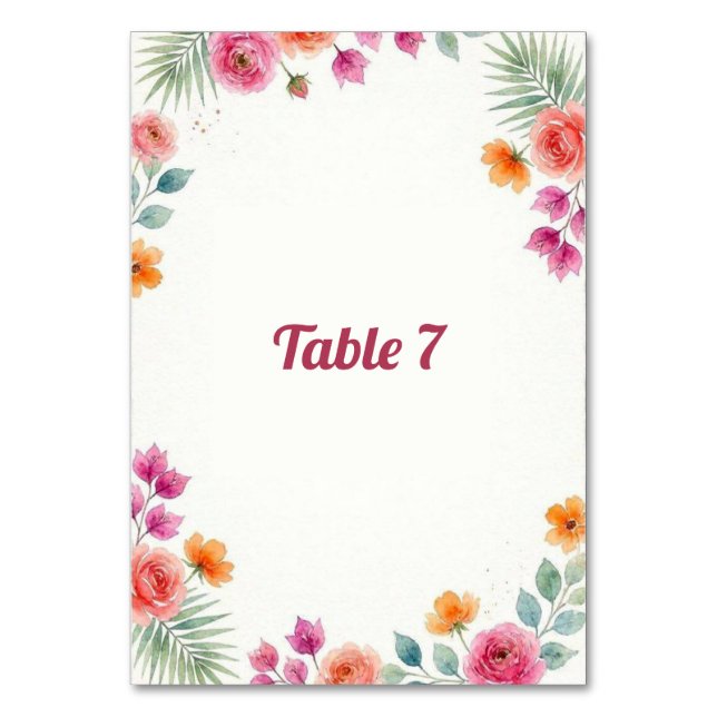 Tischschild mit blühender Bougainvillea Tischnummer (Vorderseite)