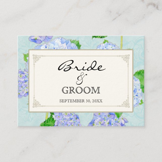 Tischsitze Escort Blue Hydrangea Lace Floral Platzkarte (Vorderseite)