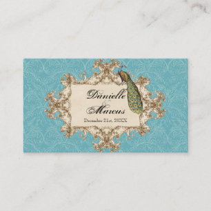 Tischsitze - Vintages blaues Pfau & Etchings Platzkarte