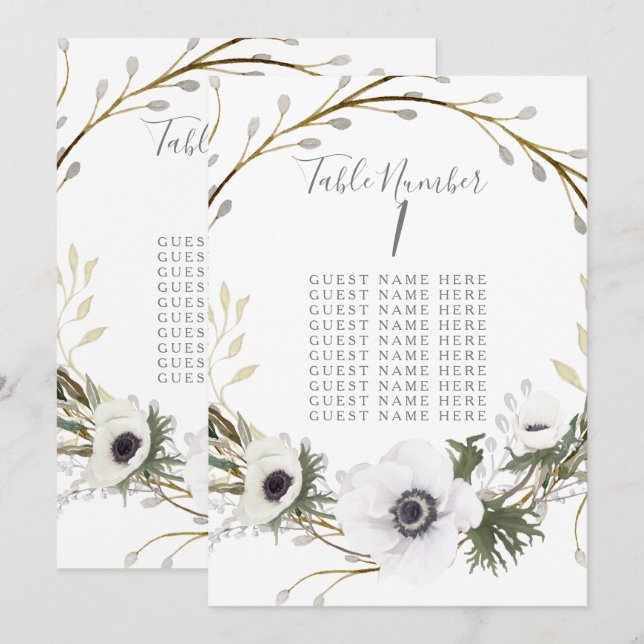 Tischsitzkarte Anemone Fern Wreath Wedding Einladung (Vorne/Hinten)