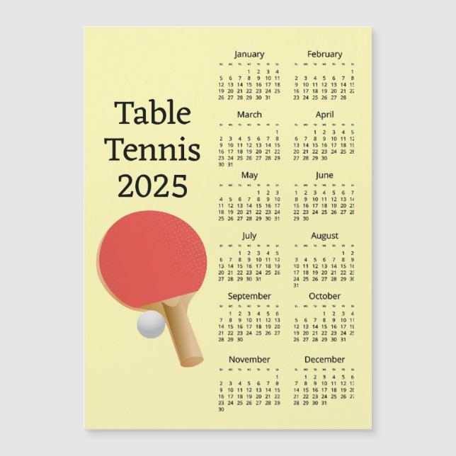 Tischtennis 2025 Kalender Magnetkarte (Vorderseite)