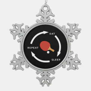 Tischtennis essen Schlaf Wiederholung Sportfan Spr Schneeflocken Zinn-Ornament