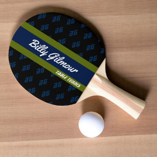 Tischtennis mit Namen in blau-grün Streifen Schläger
