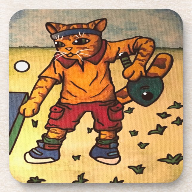 Tischtennis Ping-Pong Cat Getränkeuntersetzer (Vorderseite)