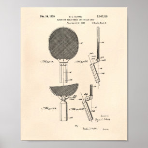 Tischtennis-Schläger 1939 Patentkunst - Alt Poster
