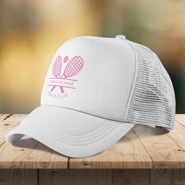 Tischtennis-Symbole hinzufügen Farbe Truckerkappe (Lawn Tennis Rackets Motif Custom White Pink Players Trucker Hat)