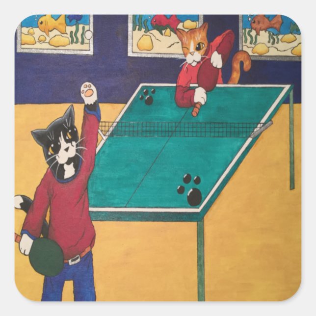 Tischtenniskatzen Quadratischer Aufkleber (Vorderseite)