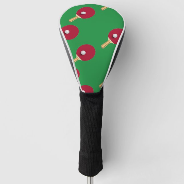 Tischtennisschläger und Ball auf Grün Golf Headcover (Vorderseite)