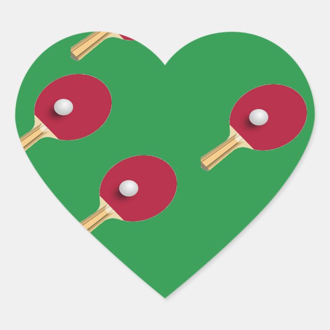 Tischtennisschläger und Ball auf Grün Herz-Aufkleber (Vorderseite)