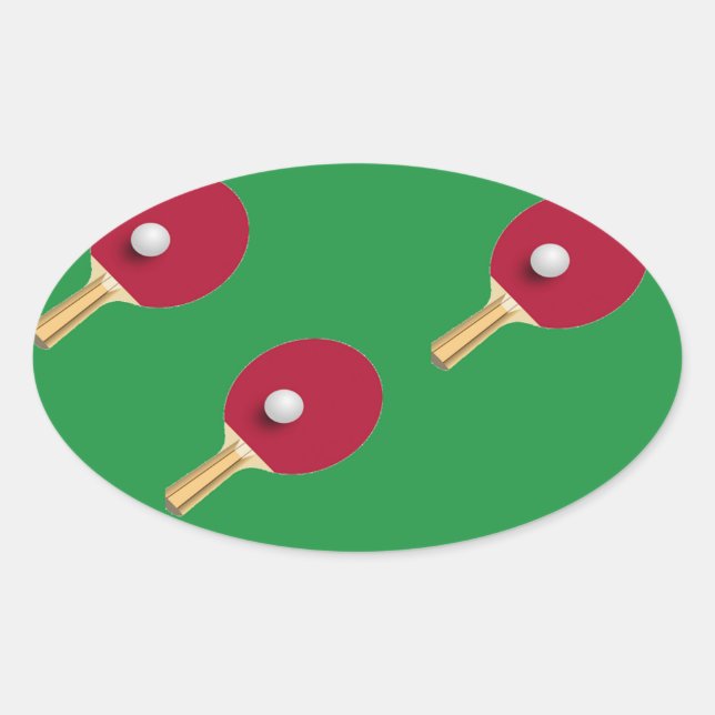 Tischtennisschläger und Ball auf Grün Ovaler Aufkleber (Vorderseite)