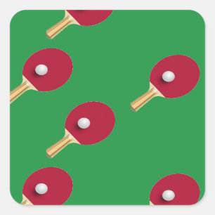 Tischtennisschläger und Ball auf Grün Quadratischer Aufkleber