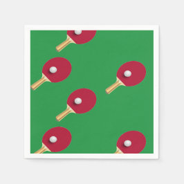 Tischtennisschläger und Ball auf Grün Serviette