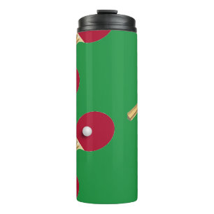 Tischtennisschläger und Ball auf Grün Thermosbecher