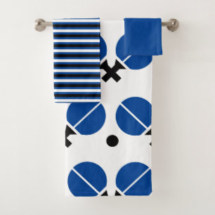 Tischtennisschläger und Ball in Schwarz, Blau Badhandtuch Set