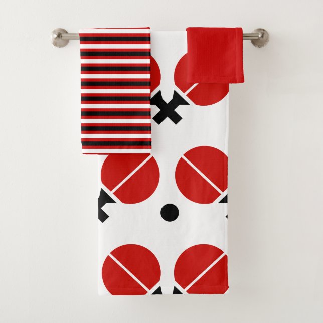 Tischtennisschläger und Ball in Schwarz, Rot Badhandtuch Set (Insitu)