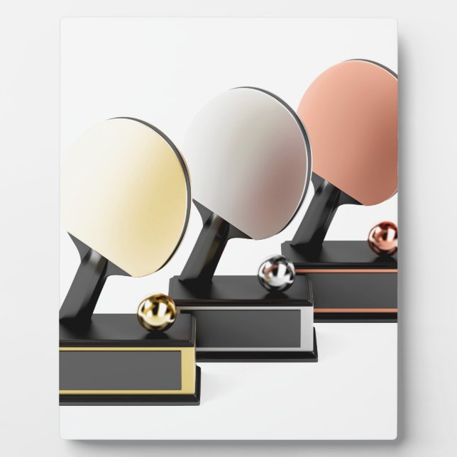 Tischtennistrophäen auf weißem Grund Fotoplatte (Vorderseite)