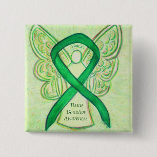 Tissue Green Awareness Ribbon Angel Buttone Button