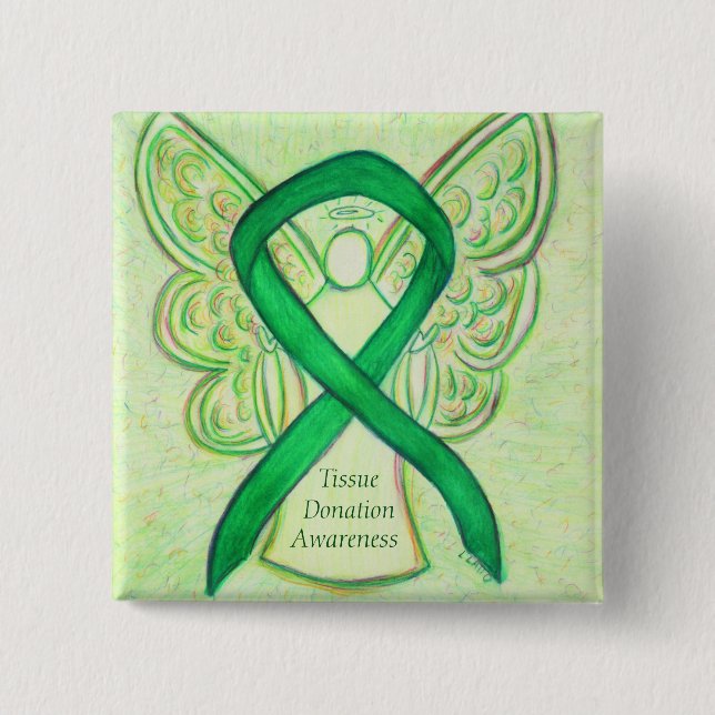 Tissue Green Awareness Ribbon Angel Buttone Button (Vorderseite)