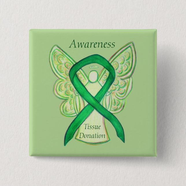 Tissue Green Awareness Ribbon Angel Buttone Button (Vorderseite)
