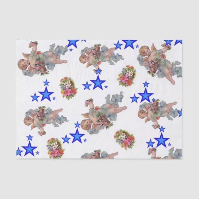 Tissue Paper Angel Blue Stars Seidenpapier (Vorderseite)