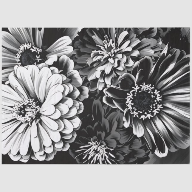 Tissue paper black and white flowers seidenpapier (Vorderseite)